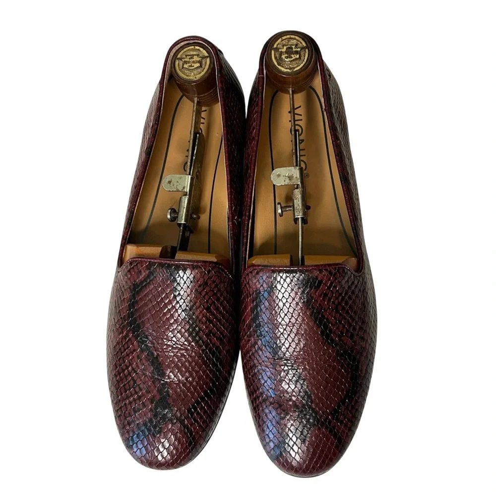 VIONIC Women Sz 7.5  Red Wine Willa Boa Snake Embossed Leather Flat Loafer Shoes